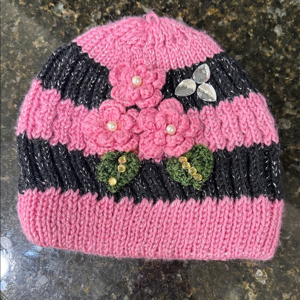 Pink and Black Knitted Beanie